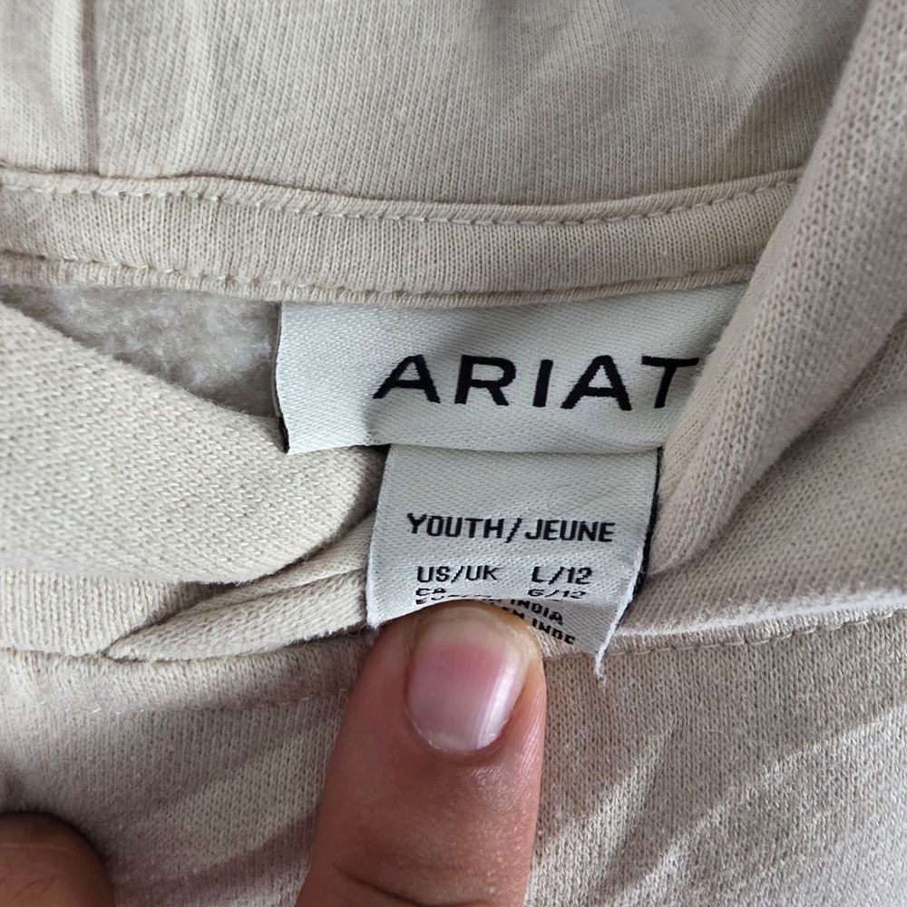 Ariat Kid's Western Graphic Beige Fleece Pullover Hoodie Size Youth L/12 - Picture 4 of 8
